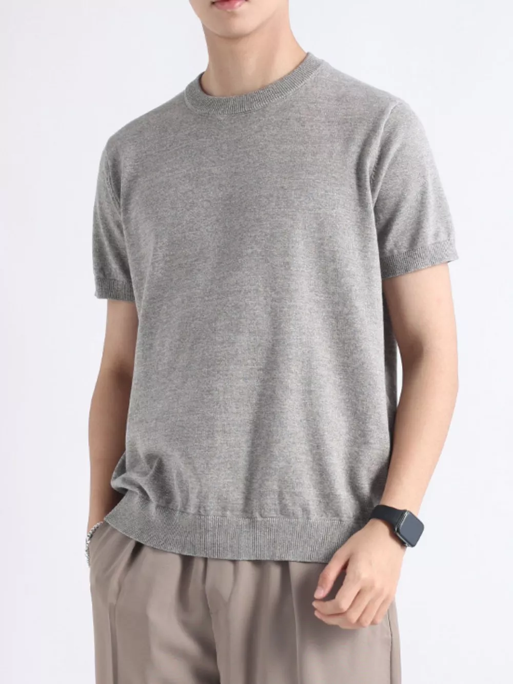 Men's Plus Size Casual Knitted Short Sleeve T-Shirt, image 5