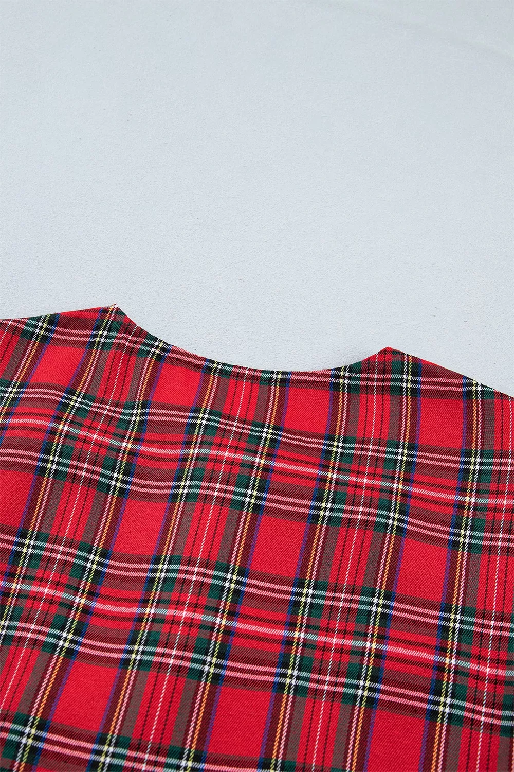 Plaid Knot Neck Short Sleeve Mini Shift Dress, image 11
