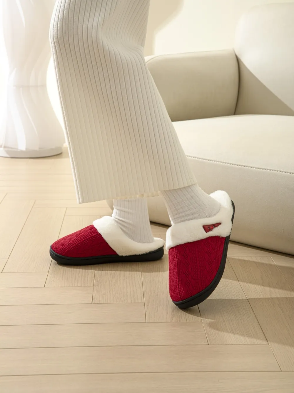Horn Buckle Furry Texture Flat Slippers, image 14