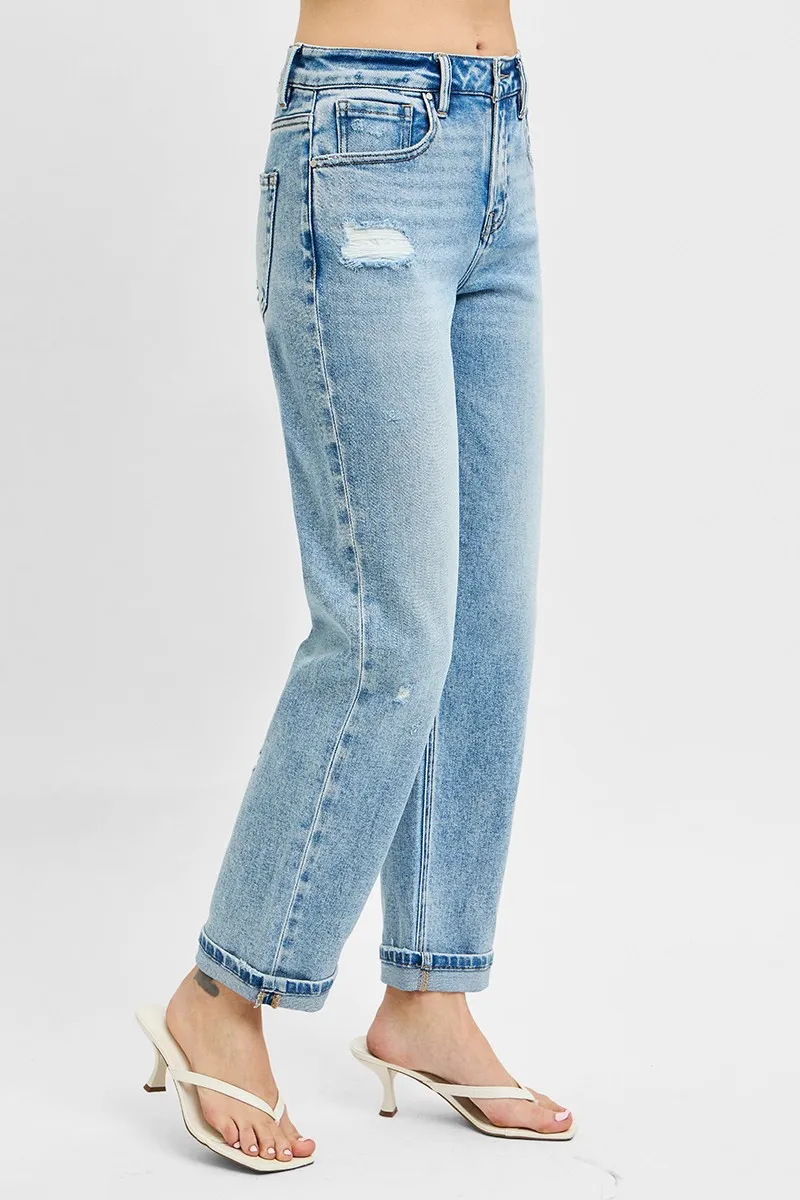 Full Size High Rise Ankle Boyfriend Distressed Jeans Plus Size, image 5