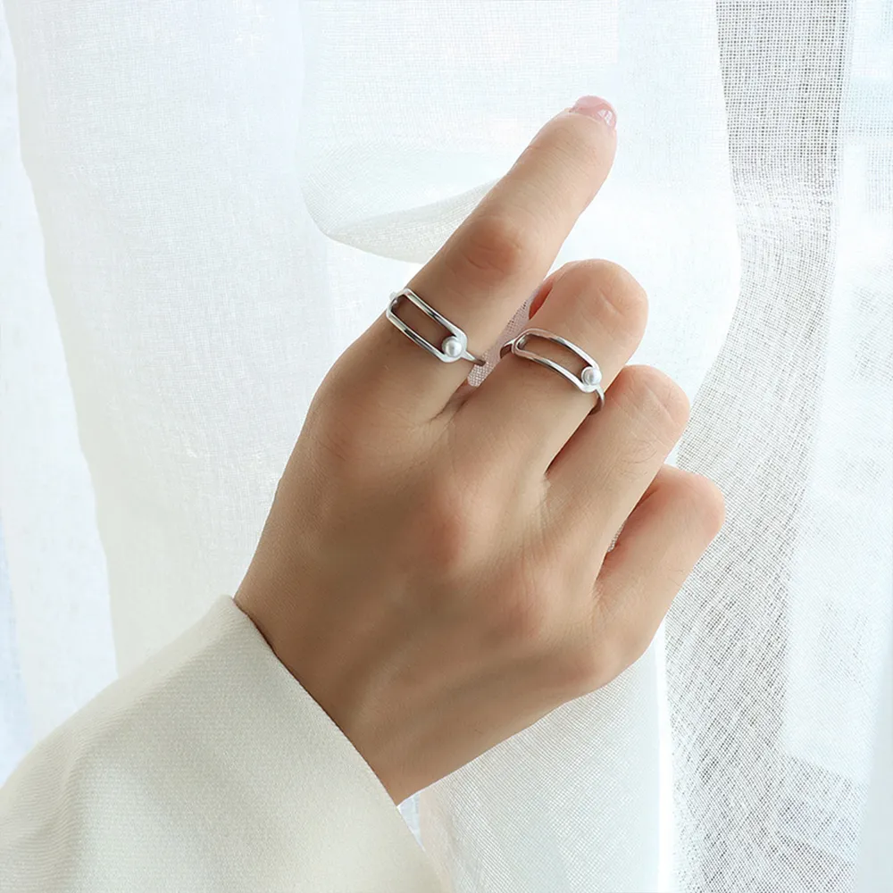 Synthetic Pearl Titanium Steel Ring, image 4