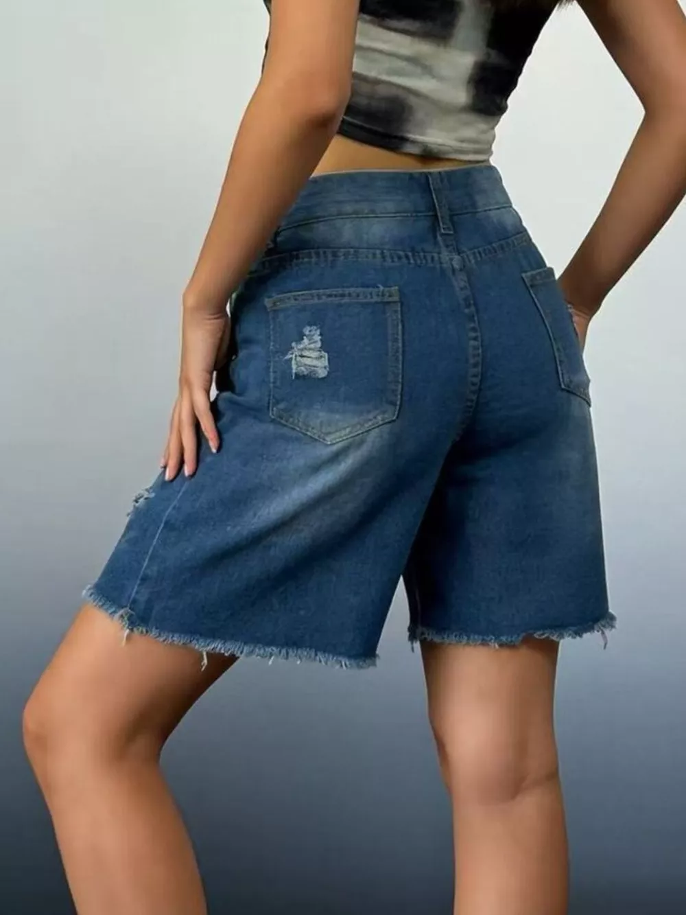 Full Size Ripped Frayed Hem Denim Shorts Plus Size, image 6