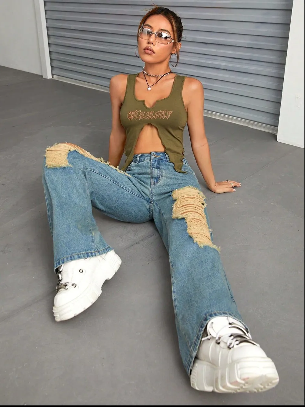 Distressed Wide Leg Jeans with Pockets, image 5