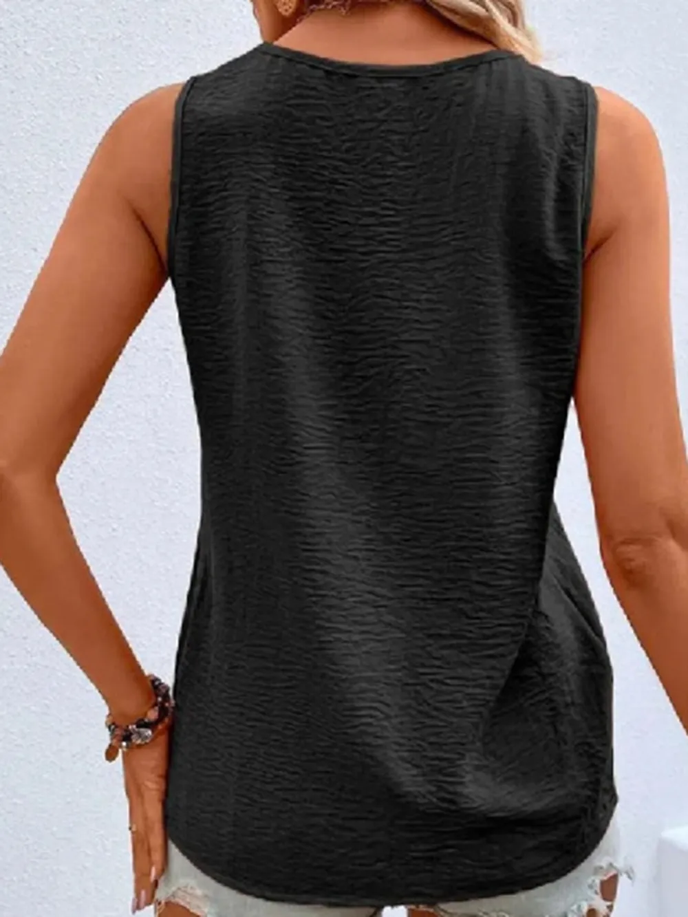 Full Size Decorative Button V-Neck Tank, image 10