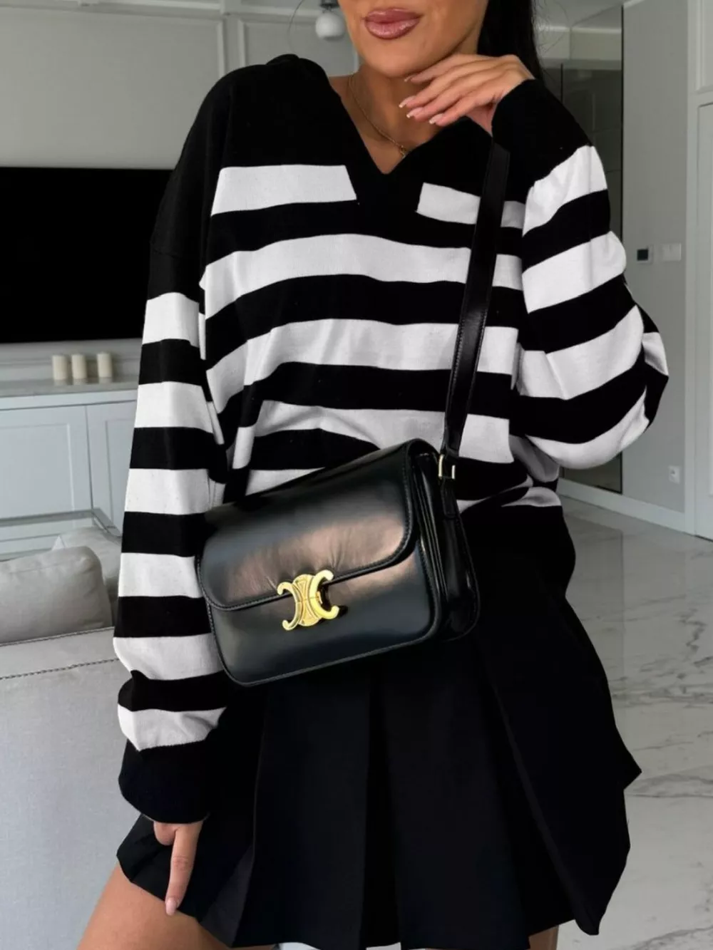 Striped Dropped Shoulder Knit Top, image 8