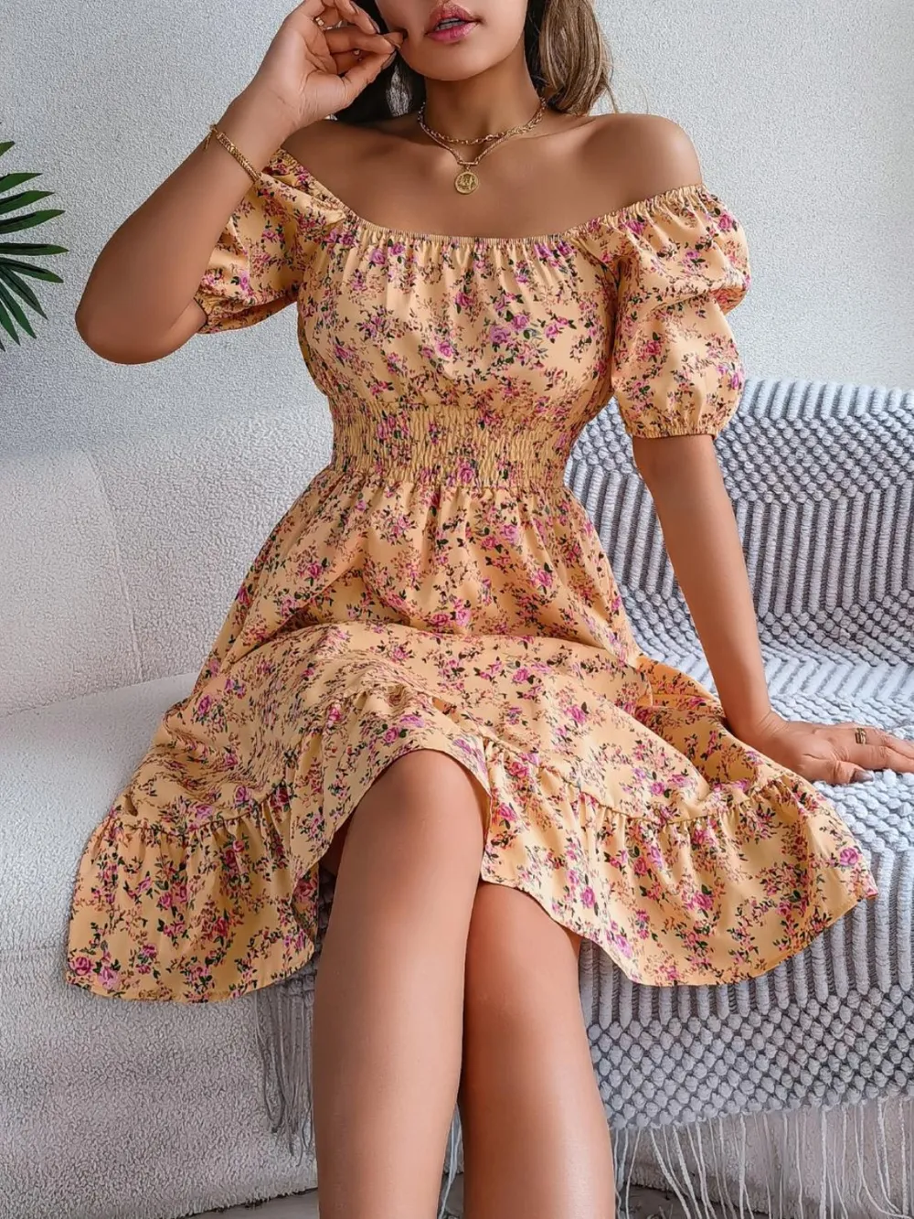 Ruffled Hem Floral Puff Sleeve Dress, image 13