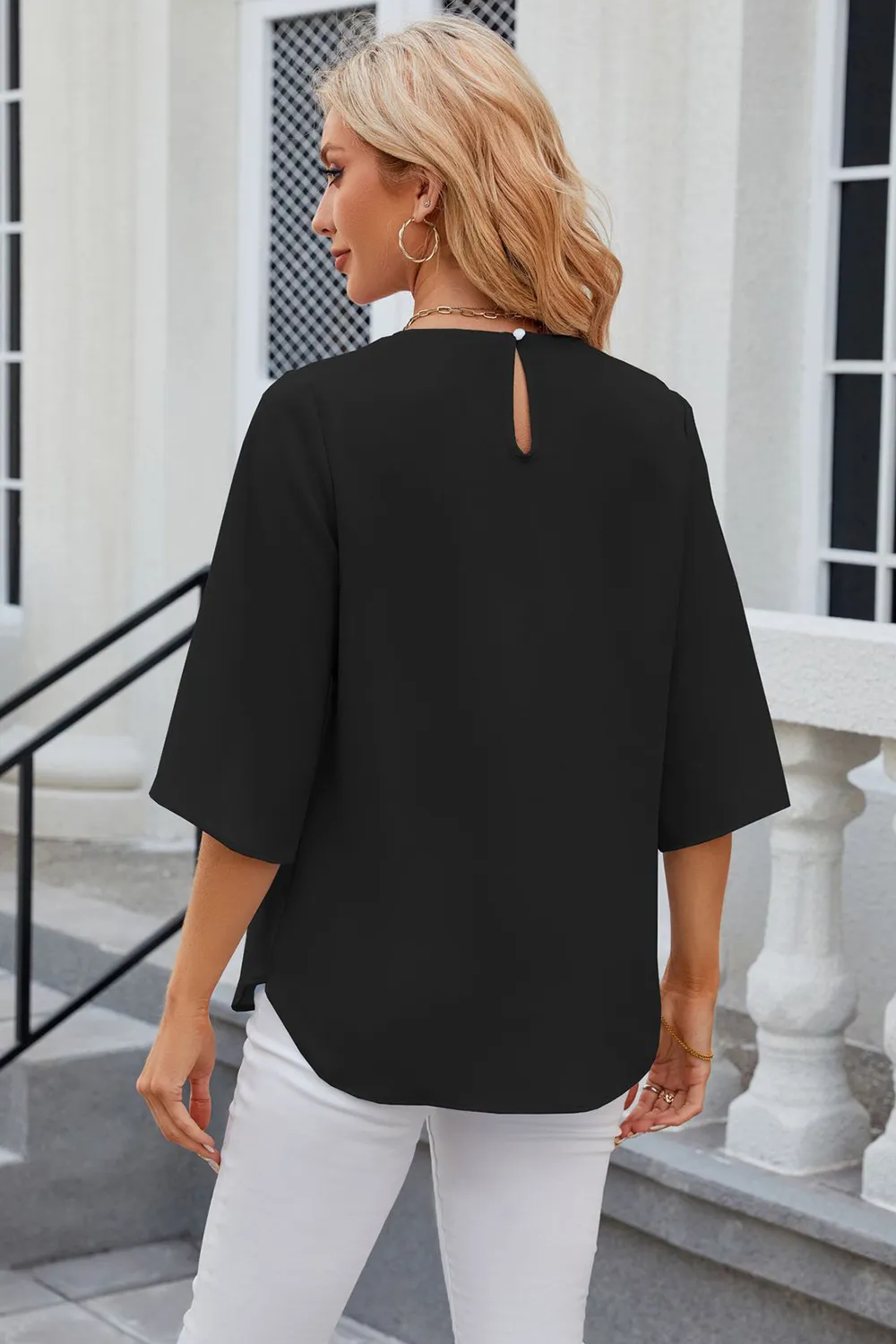 Round Neck Slit Half Sleeve Top, image 24