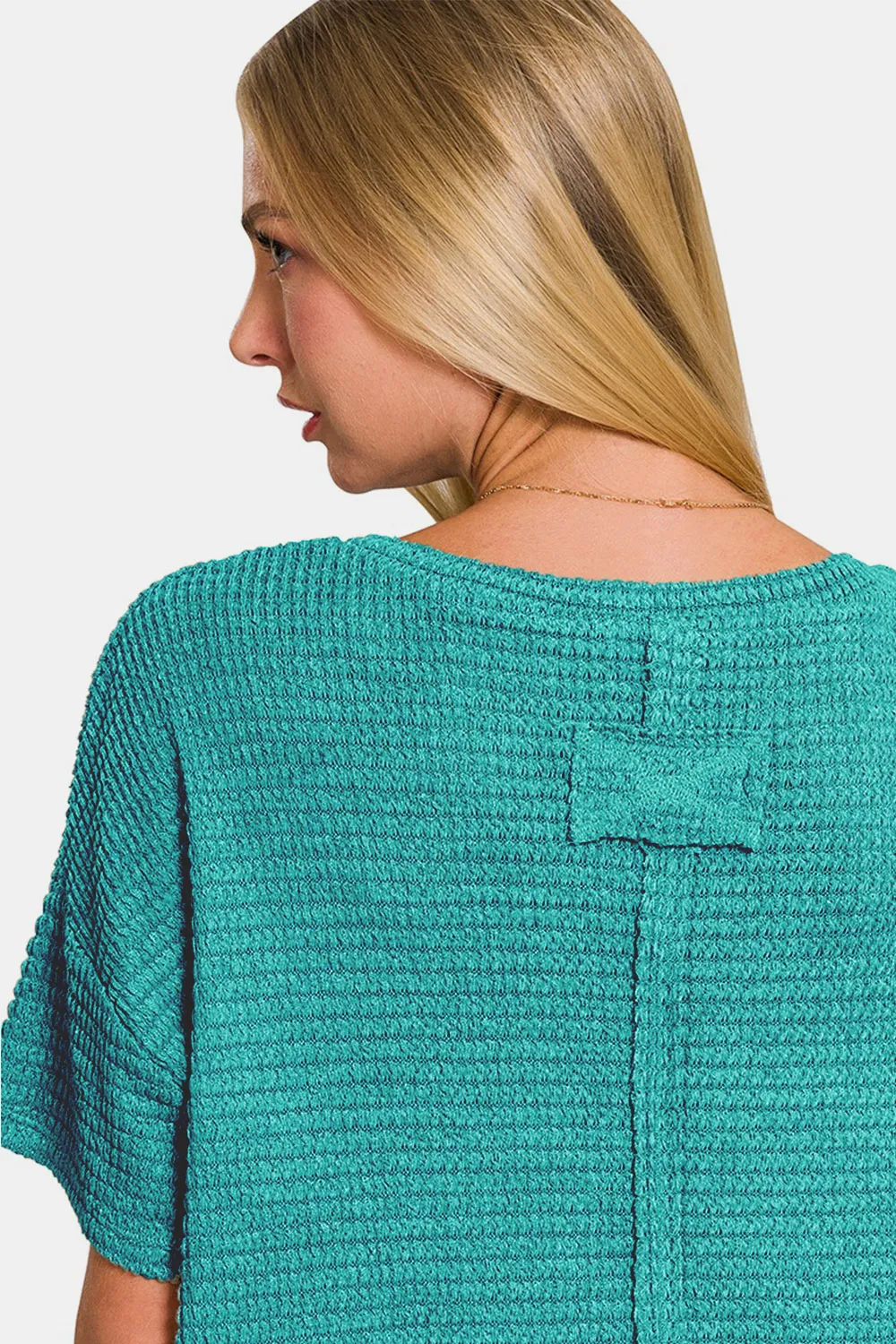 Drop Shoulder Short Sleeve Jacquard Knit Top, image 2