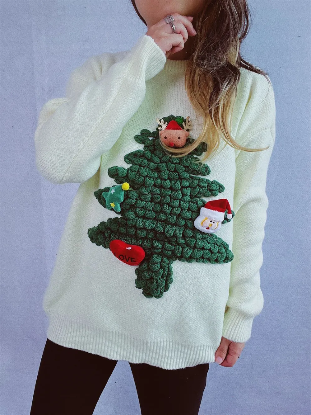 Christmas Tree Round Neck Long Sleeve Sweater, image 10