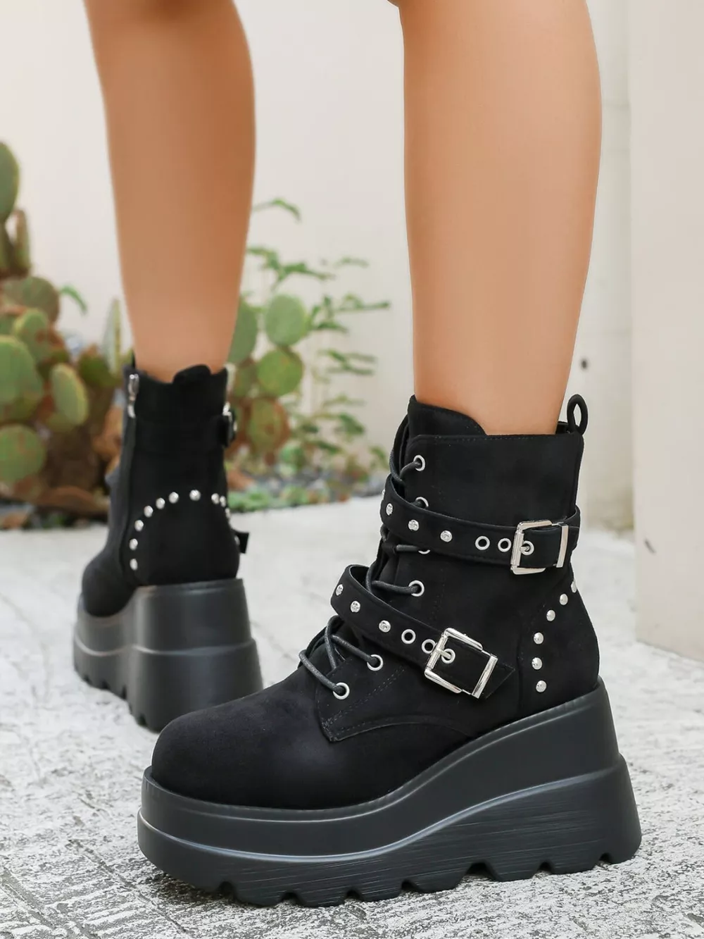 Lace Up Platform Wedge Boots, image 2