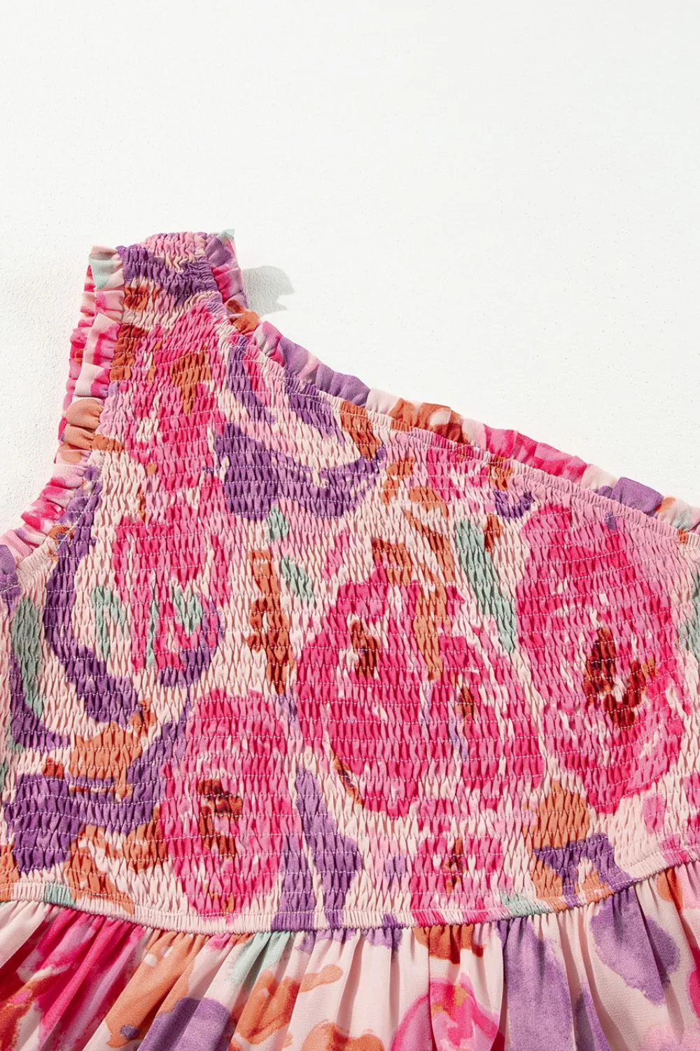 Floral Print Shirred One Shoulder Maxi Dress, image 3