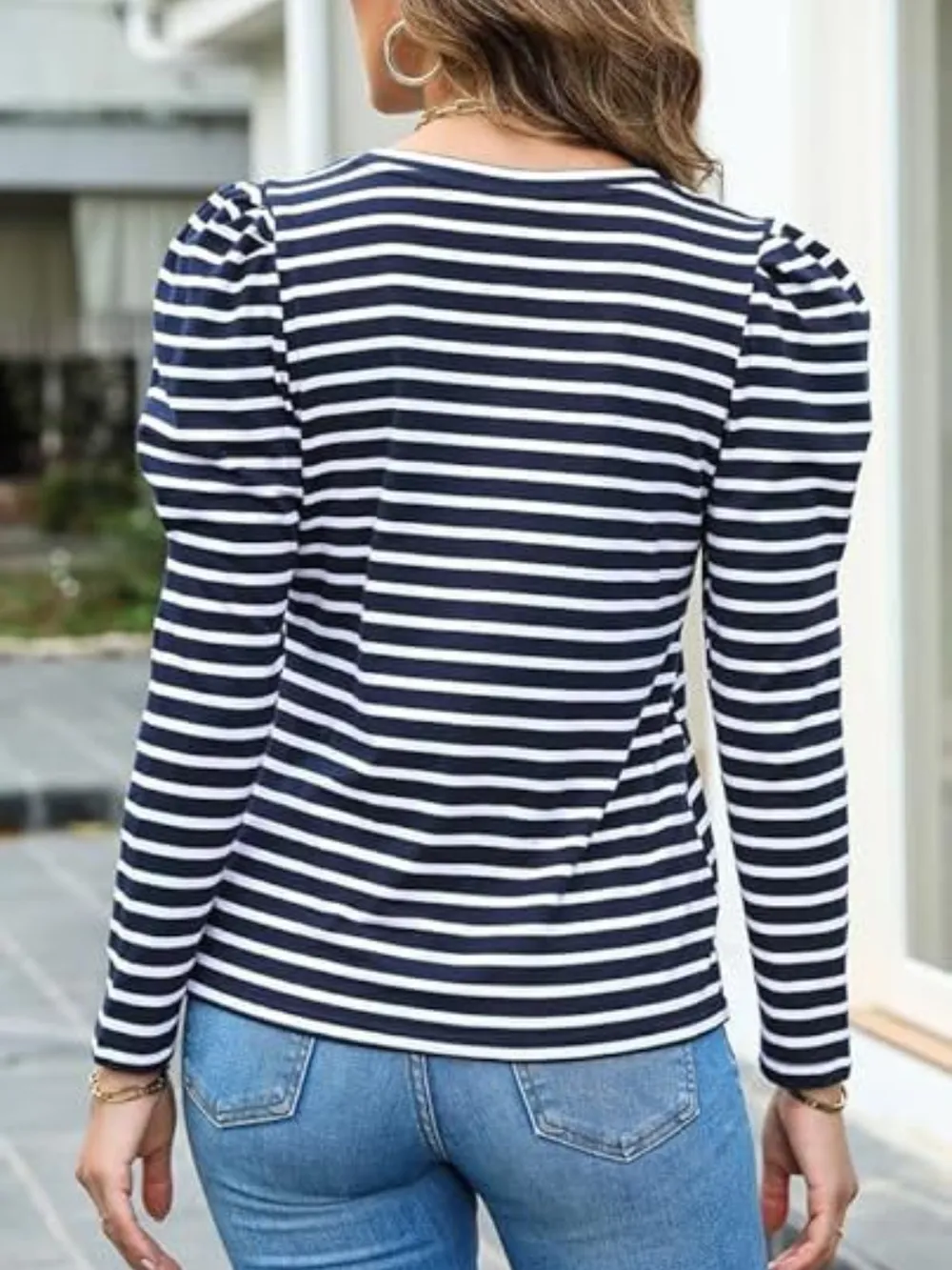 Striped Round Neck Long Sleeve T-Shirt, image 3