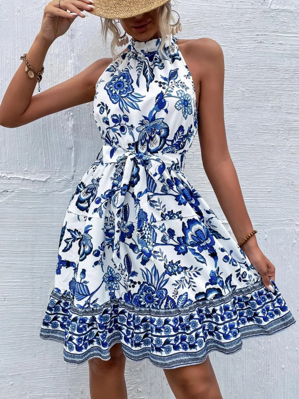 Printed Tie Waist Mini Dress, image 9