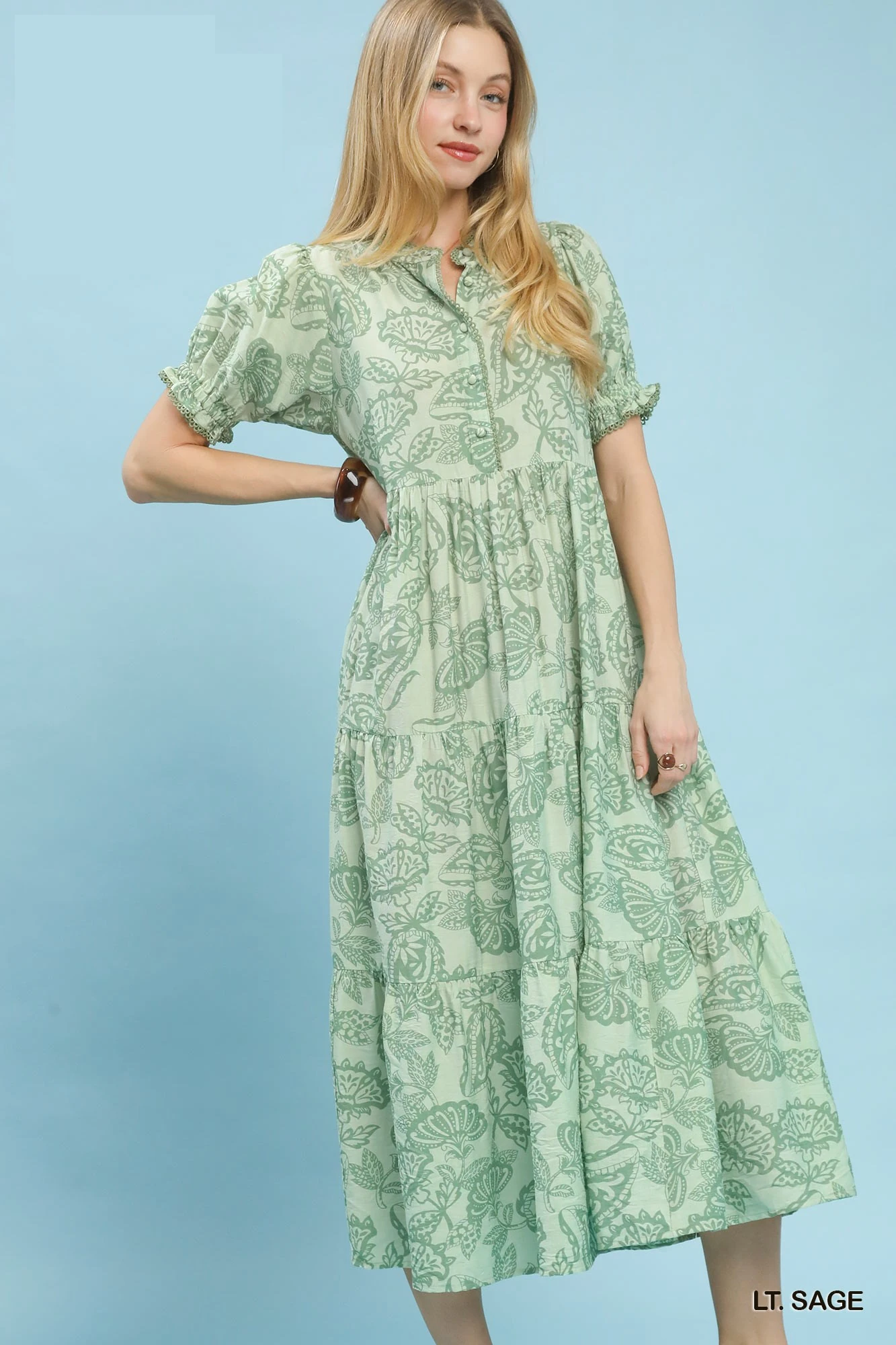 Paisley Print Tiered Midi Dress, image 3