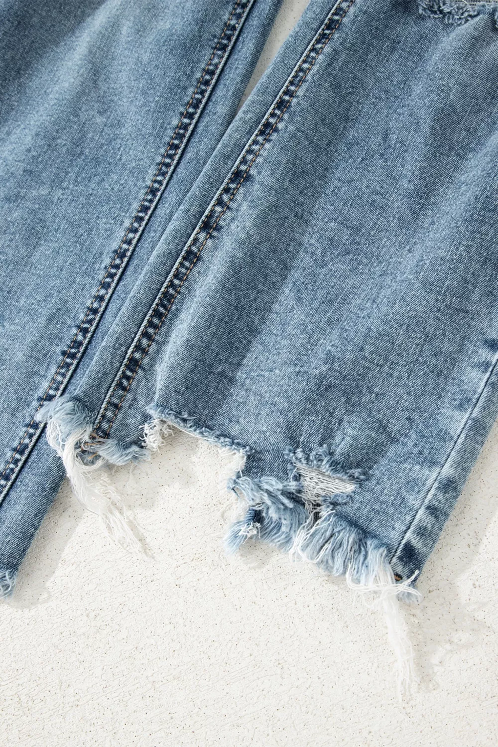 Raw Hem Ripped Open Knee Fit Flare Jeans, image 7