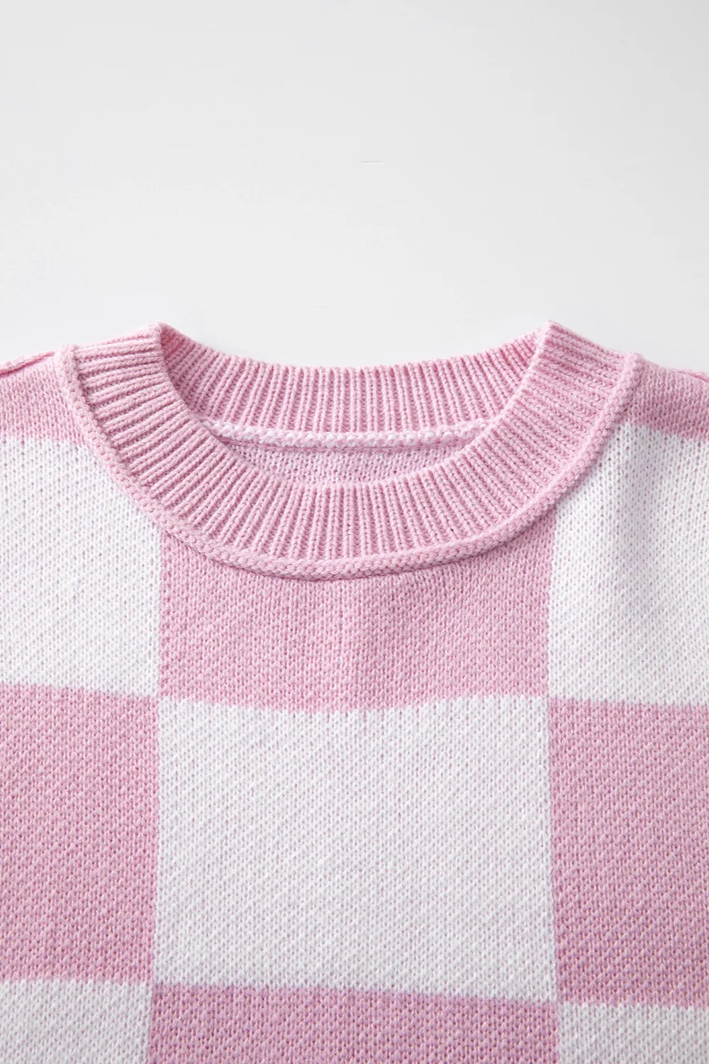 Checkered Exposed Seam Drooped Shoulder Sweater, image 13