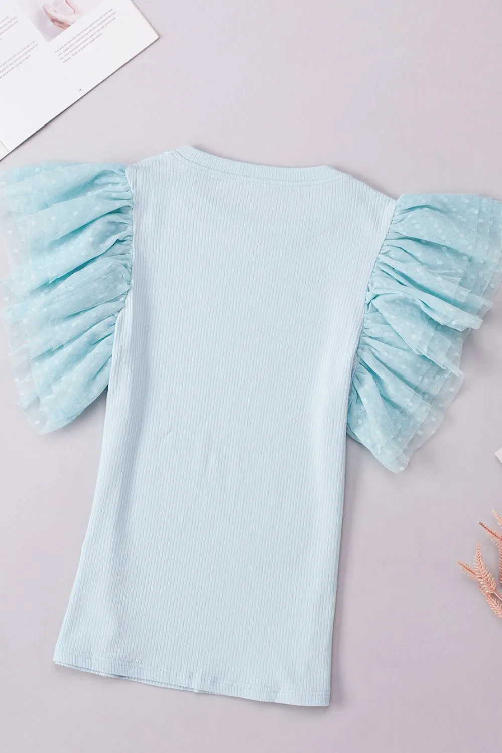 Ruffled Round Neck Cap Sleeve Top, image 5