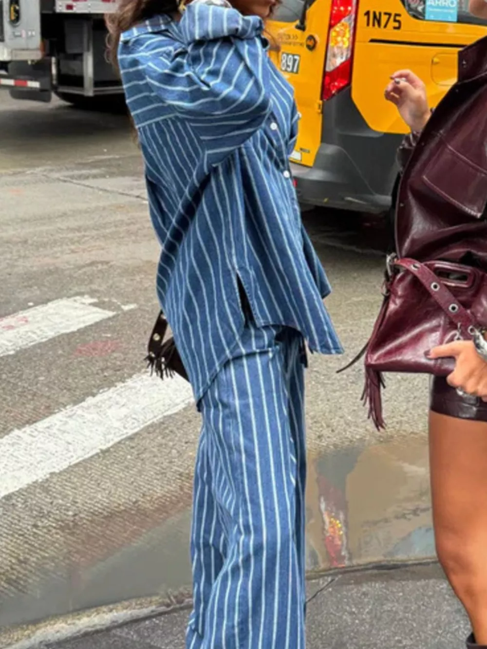 Striped Button Up Shirt and Pants Set, image 2