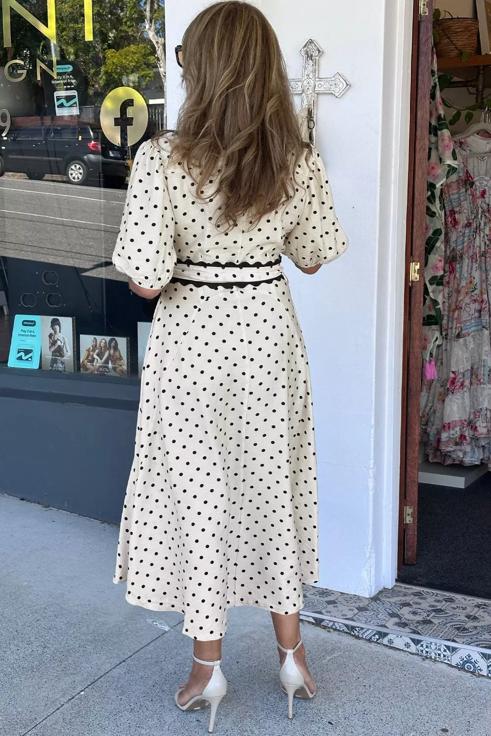 Polka Dot Half Sleeve Midi Dress, image 2