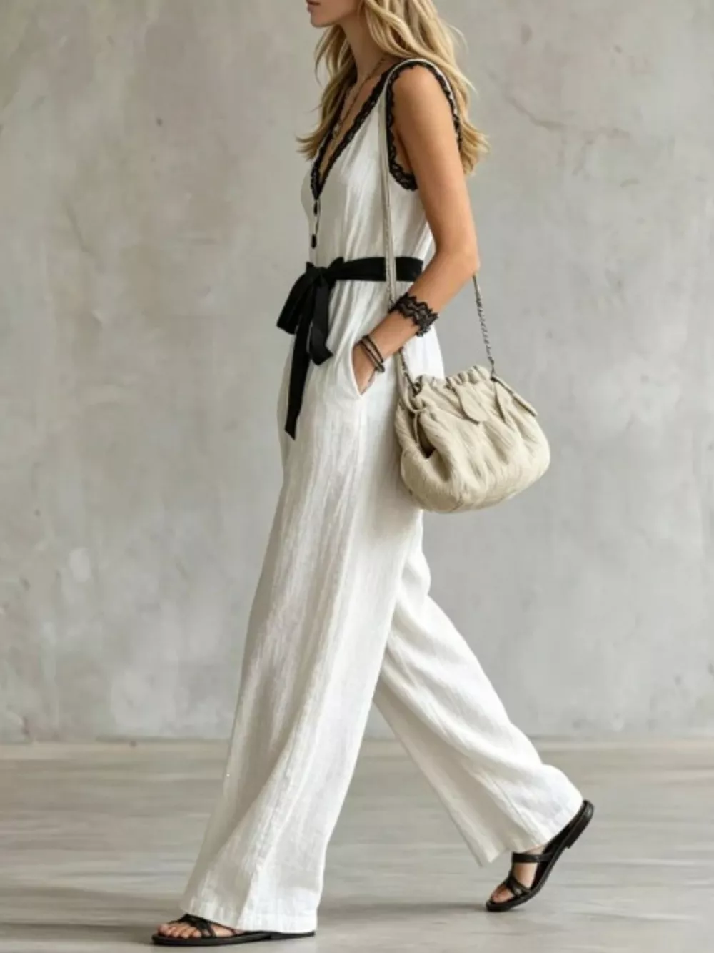 Lace Detail V-Neck Sleeveless Jumpsuit, image 3