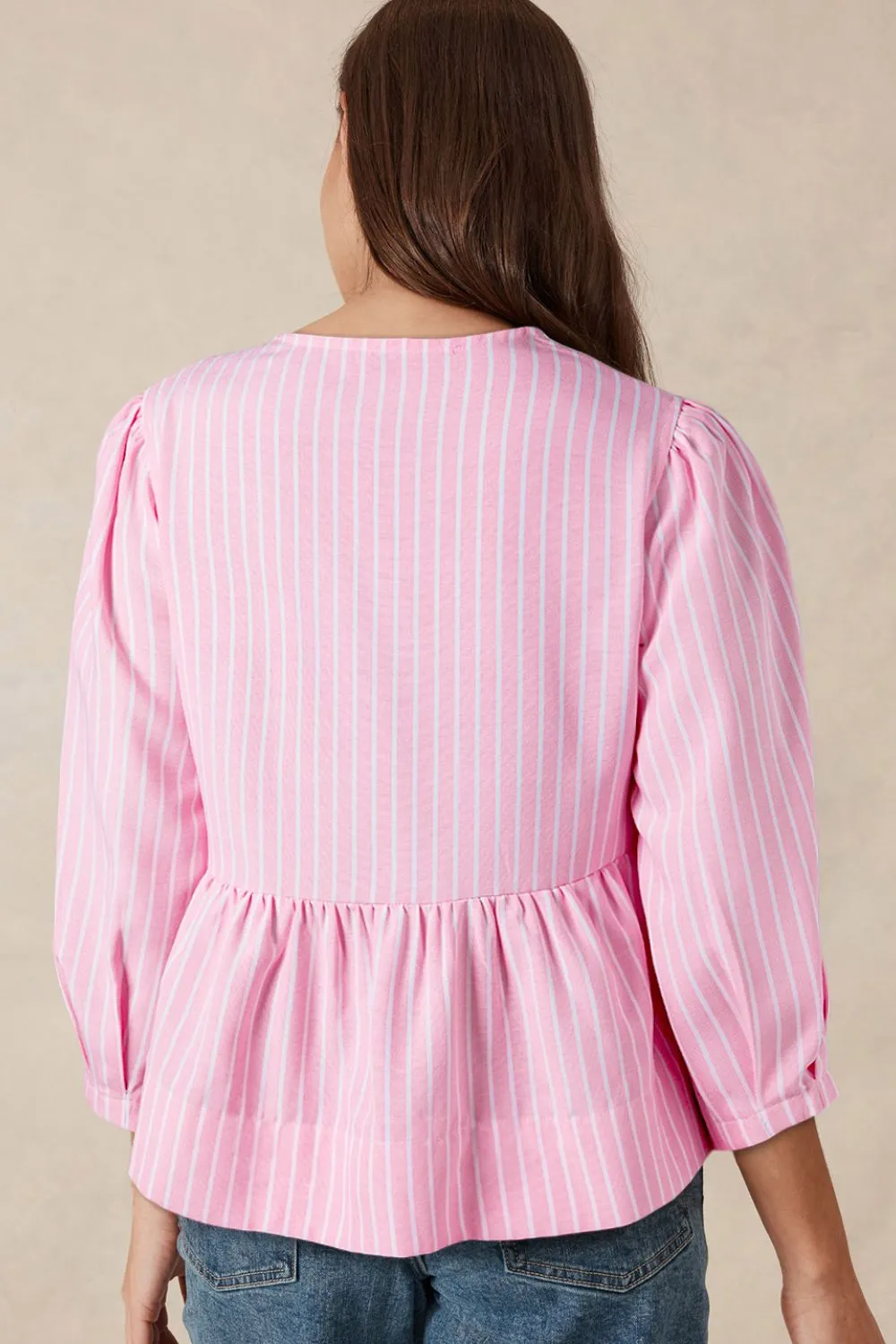 Tie Front Striped Peplum Blouse, image 6