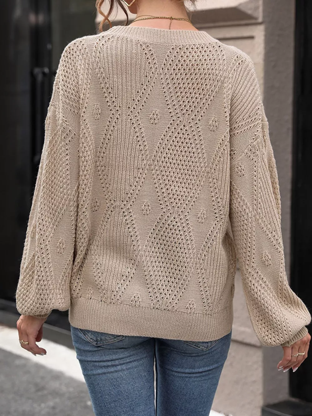 Openwork Dropped Shoulder Sweater, image 3