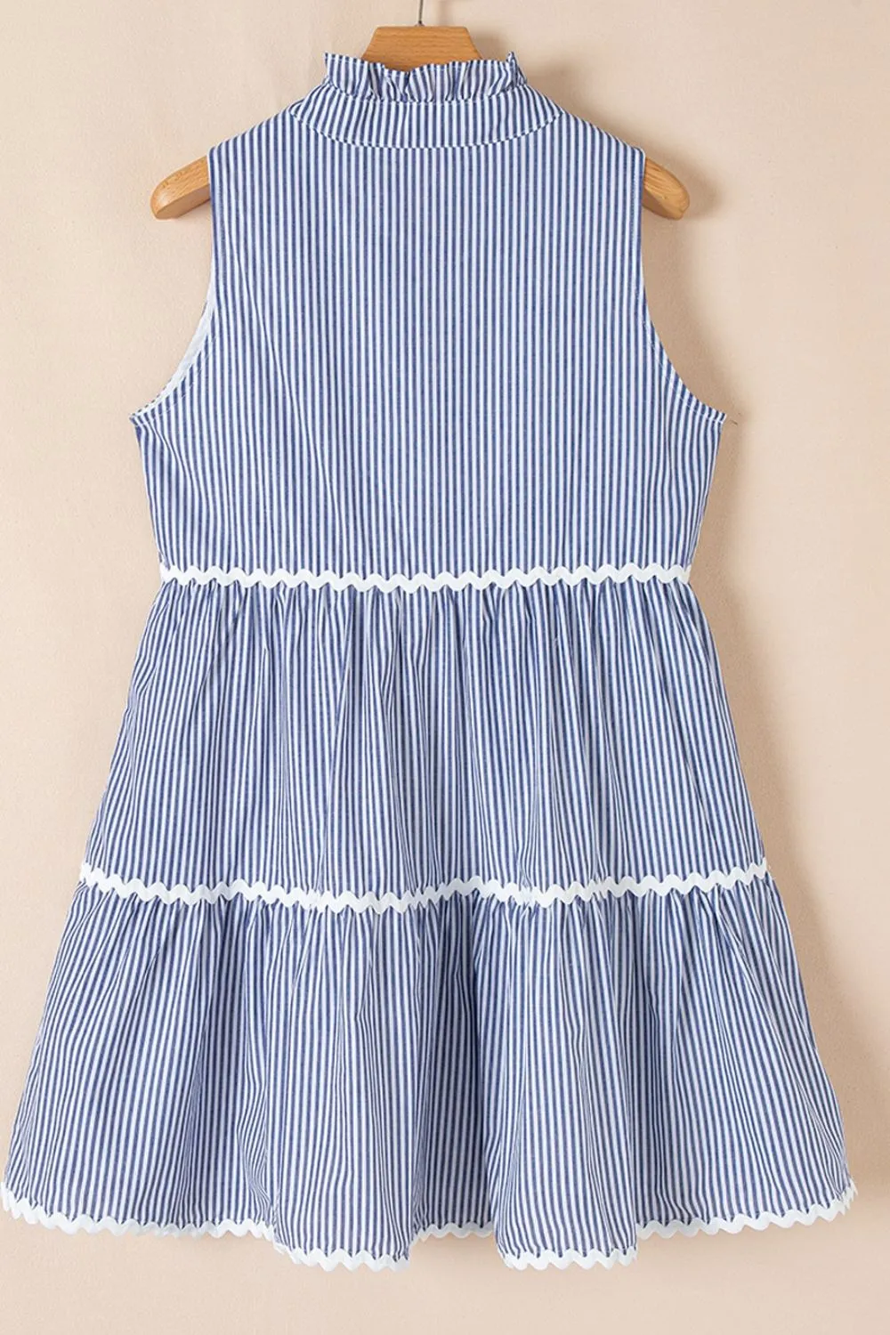 Stripe Sleeveless Notched Ric Rac Mini Dress, image 7