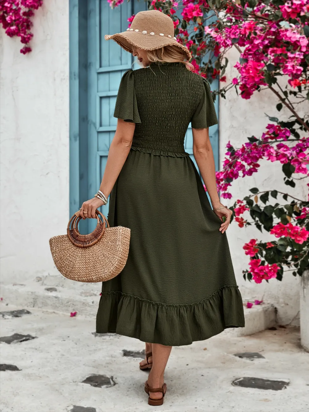 Ruffled Elastic Waist Midi Skirt, image 4