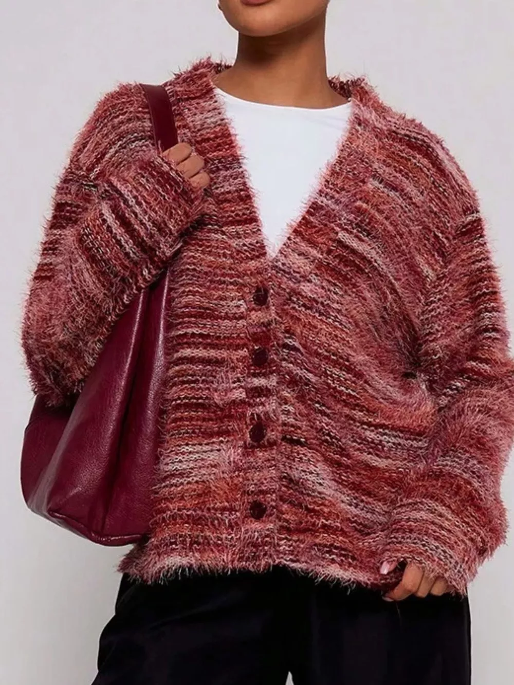 Chunky Knit V-Neck Button-Up Cardigan, image 8
