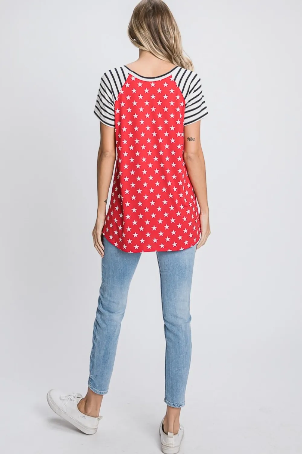 Full Size Star & Striped Round Neck Short Sleeve T-Shirt Plus Size, image 3