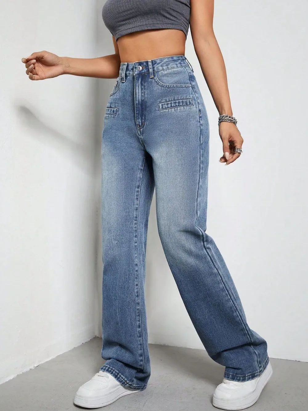 High Rise Wide Leg Jeans with Pockets, image 4