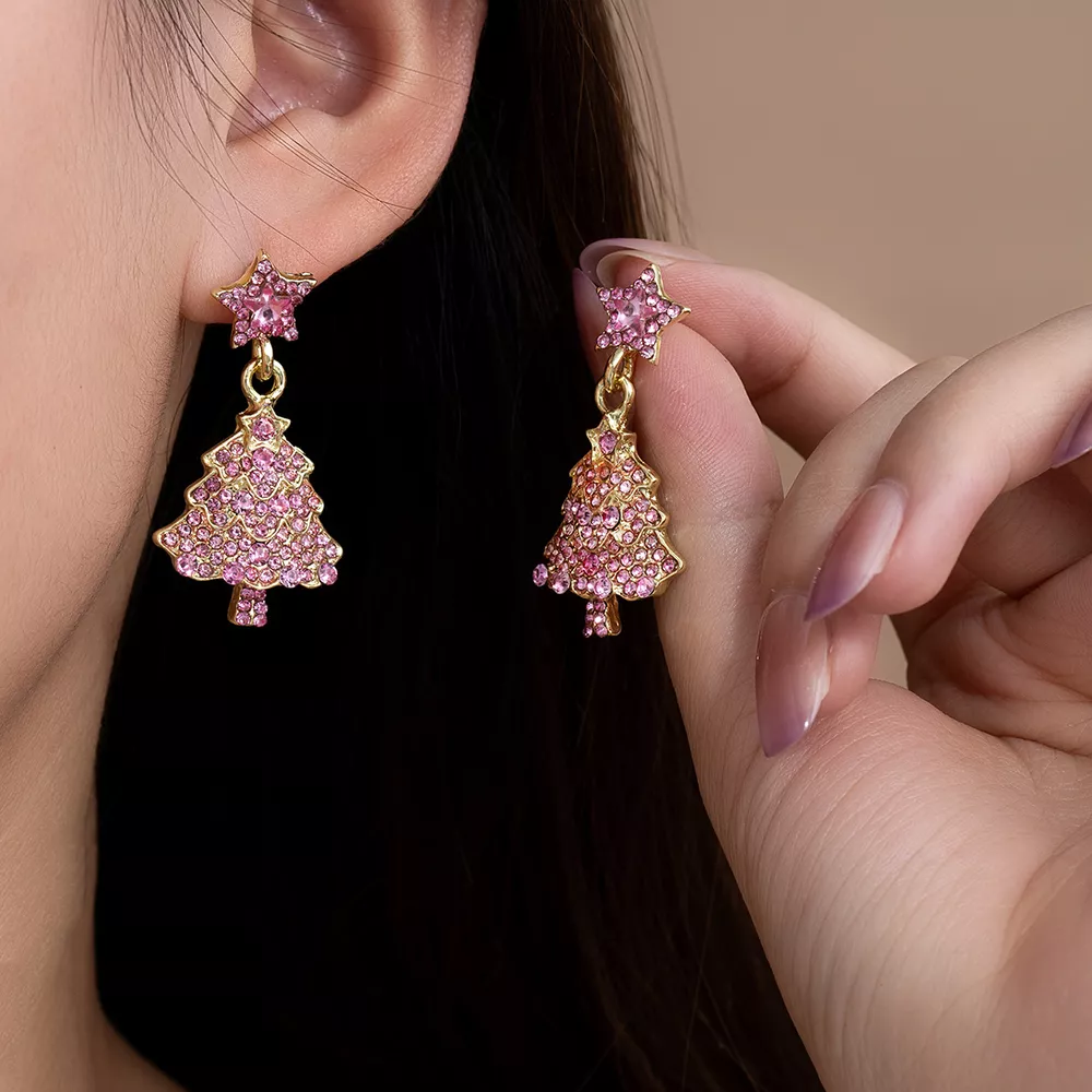 Christmas Tree Star Dangle Earrings, image 2