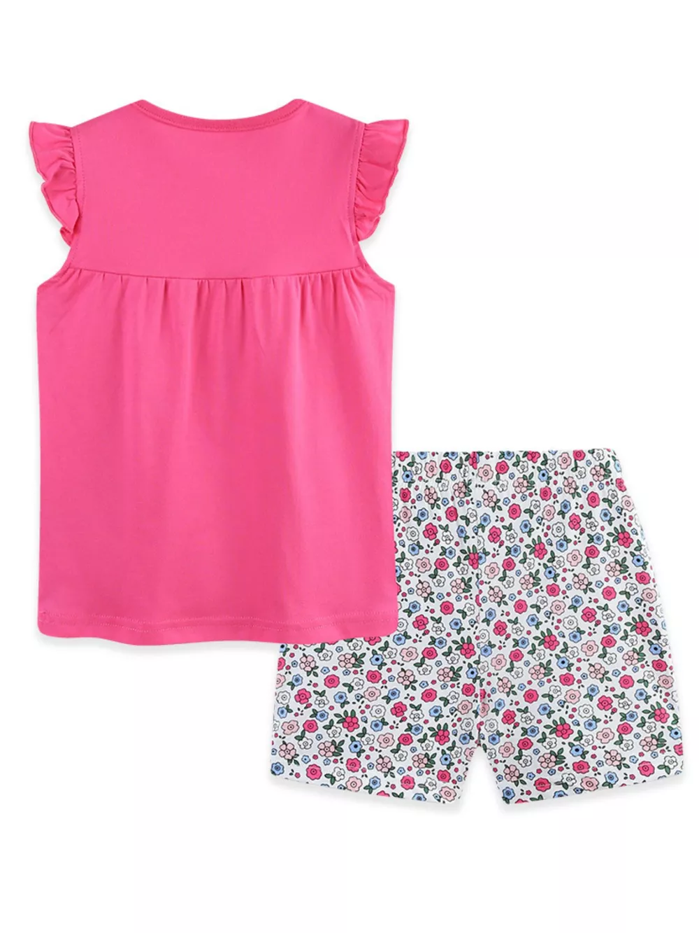 Children's Giraffe Applique Ruffle Sleeve Top & Floral Shorts Set, image 7