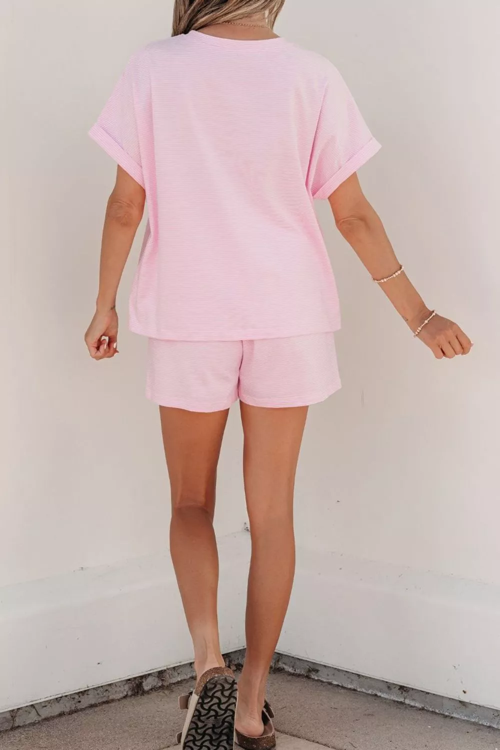 Stripe Matching Oversized Tee and Drawstring Shorts Set, image 6