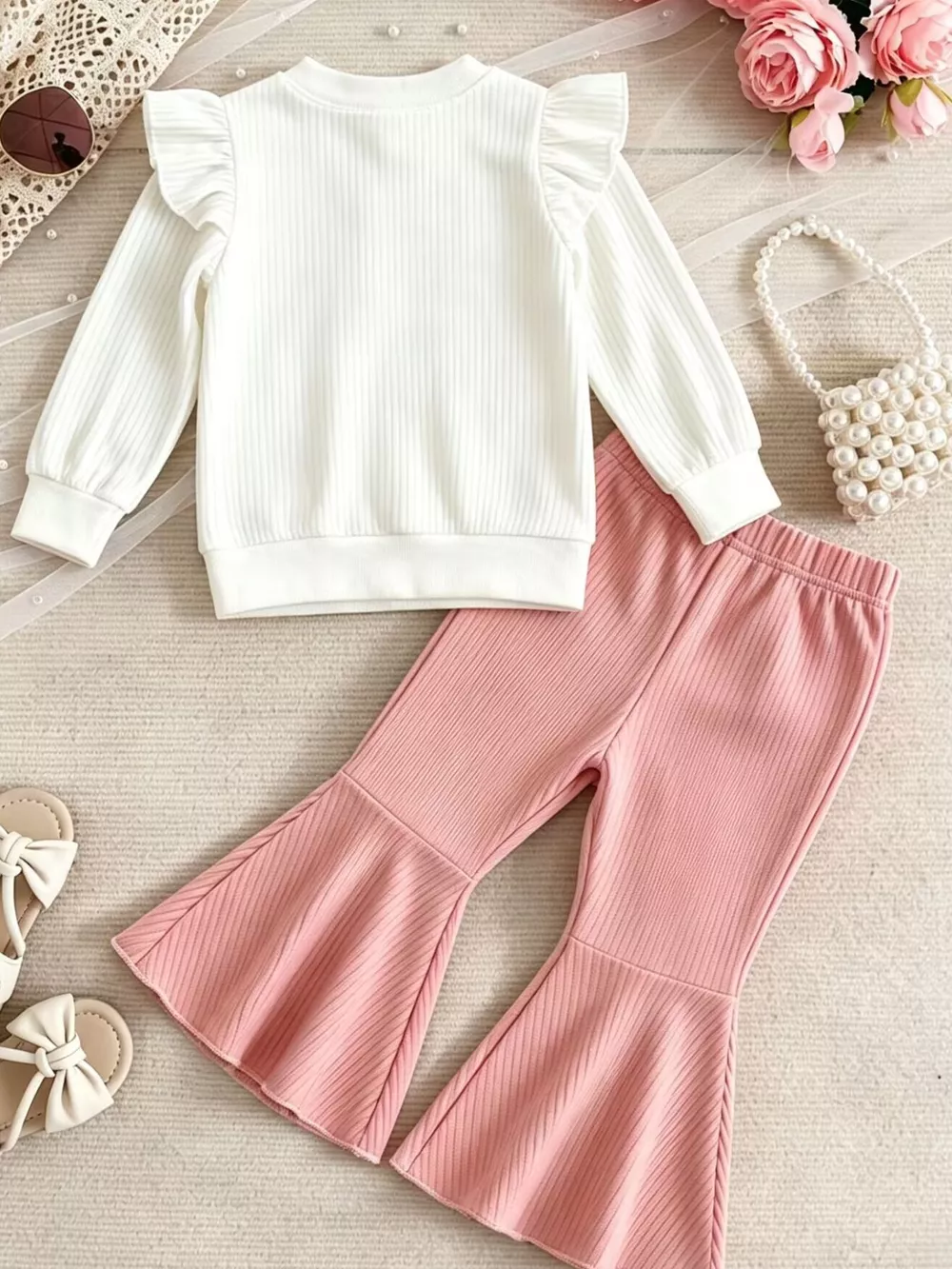 Children's Ruffled Long Sleeve Top and Flare Pants Set, image 5