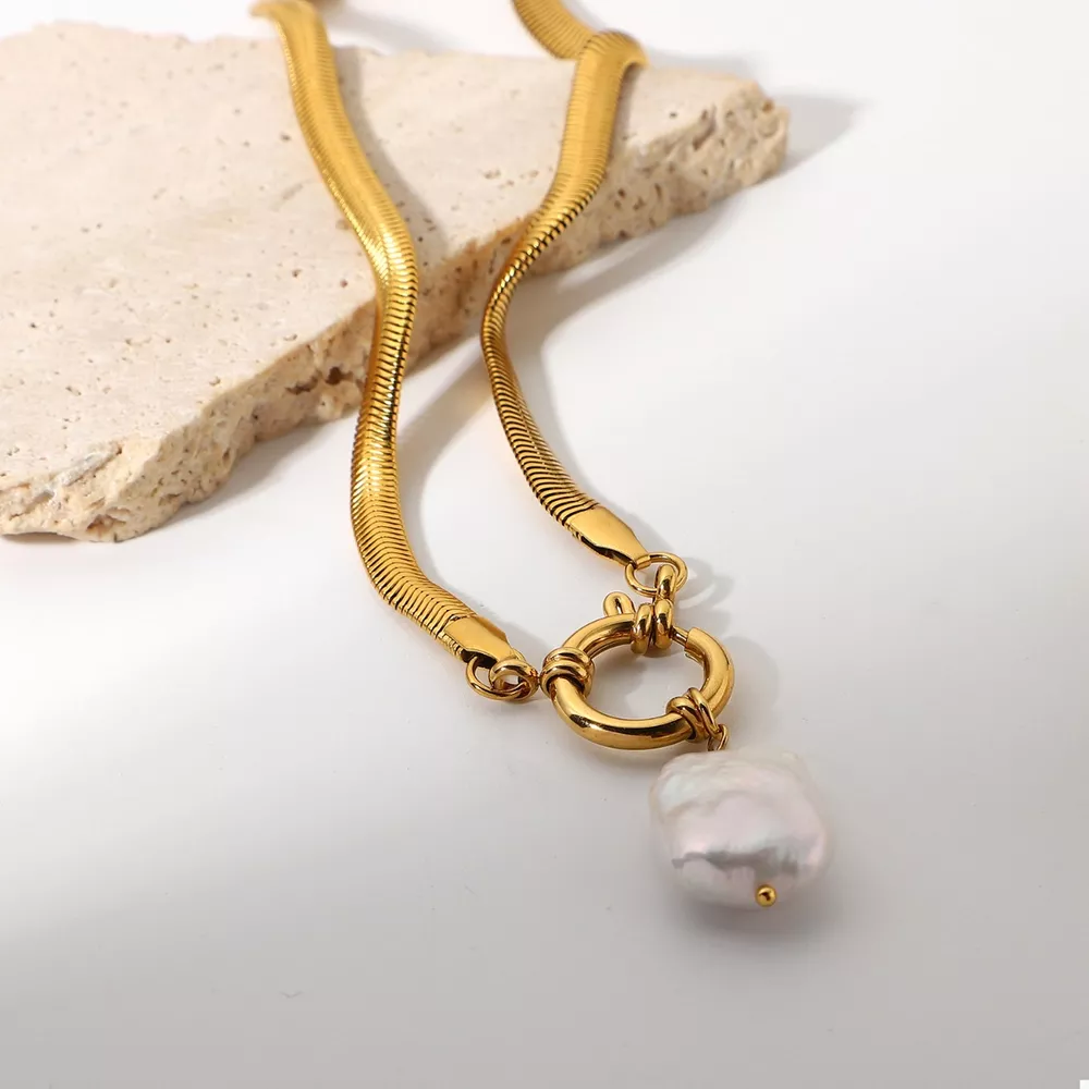 18K Gold-Plated Freshwater Pearl Pendant Necklace, image 5