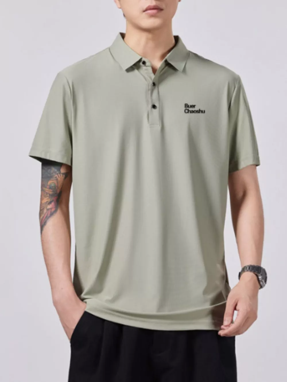 Men's Plus Size Button Detail Short Sleeve Polo, image 5