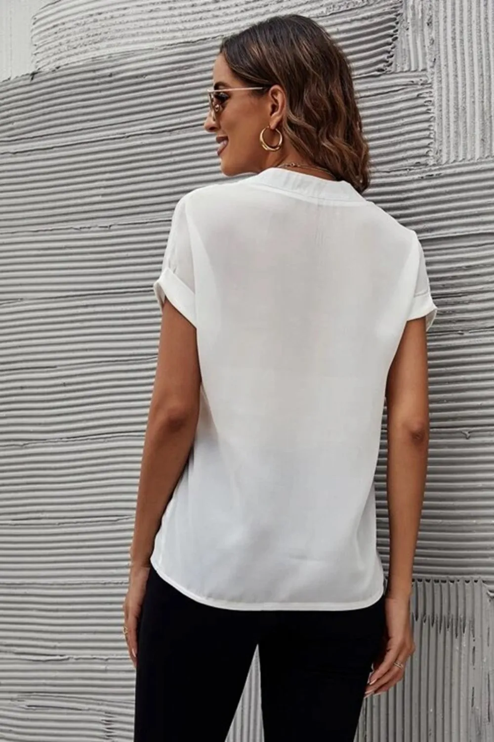 Full Size Notched Short Sleeve Blouse, image 4