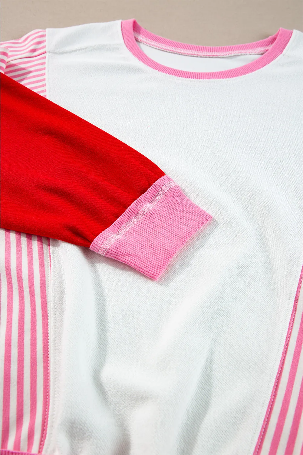 Striped Color Block Round Neck Long Sleeve Sweatshirt, image 4