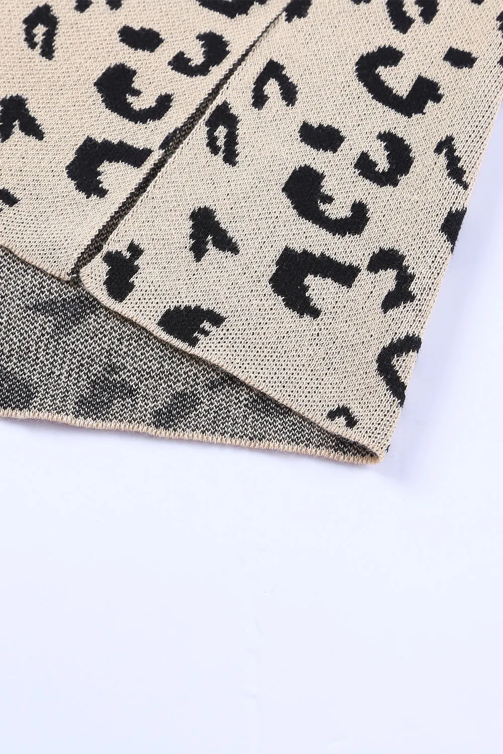 Slit Leopard Mock Neck Dropped Shoulder Sweater, image 9