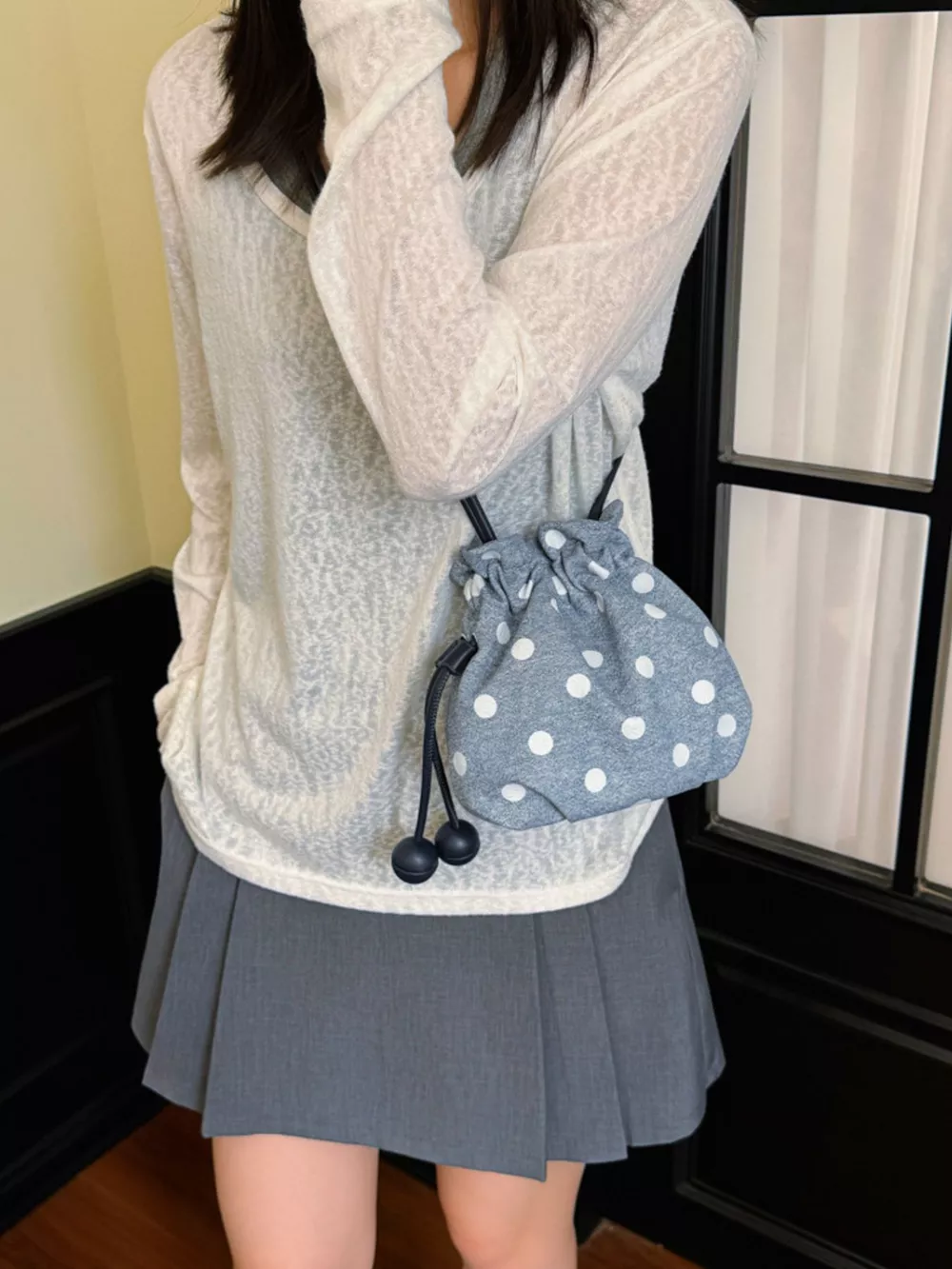 Polka Dot Drawstring Crossbody Bag, image 2