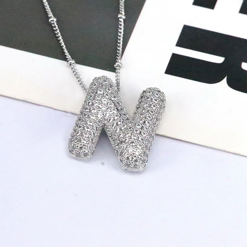 Copper Inlaid Zircon Letter Pendant Necklace, image 3