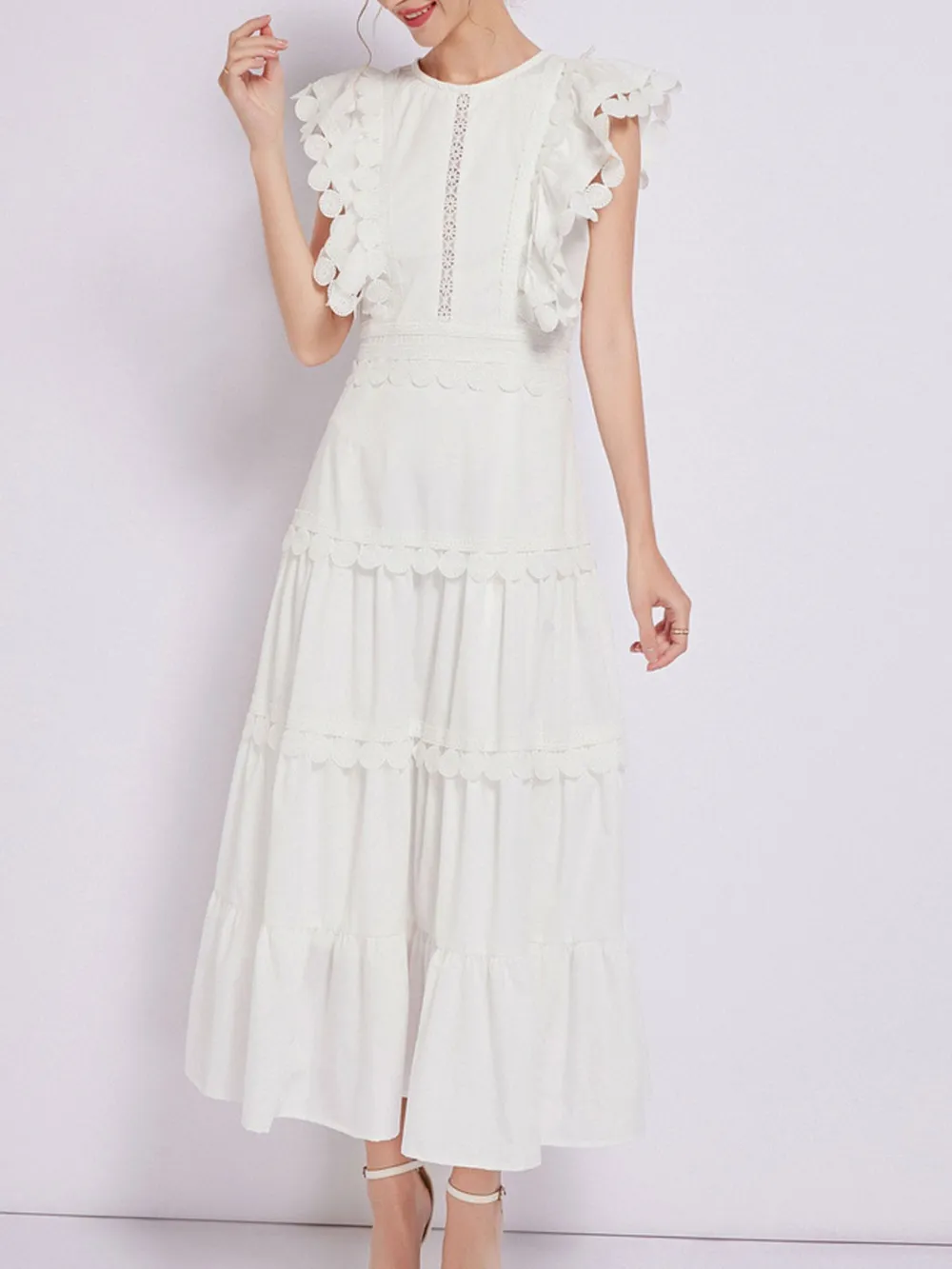 Sleeveless Ruffled Tiered Dress with Embroidered Trim, image 7