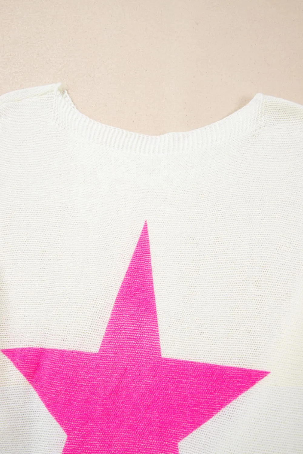 Star Contrast Round Neck Long Sleeve Knit Top, image 4
