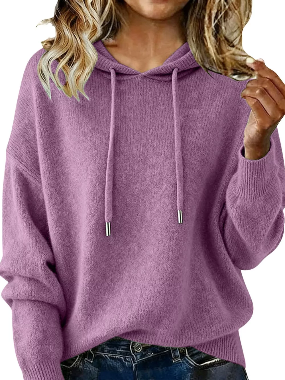 Drawstring Long Sleeve Hooded Sweater, image 13