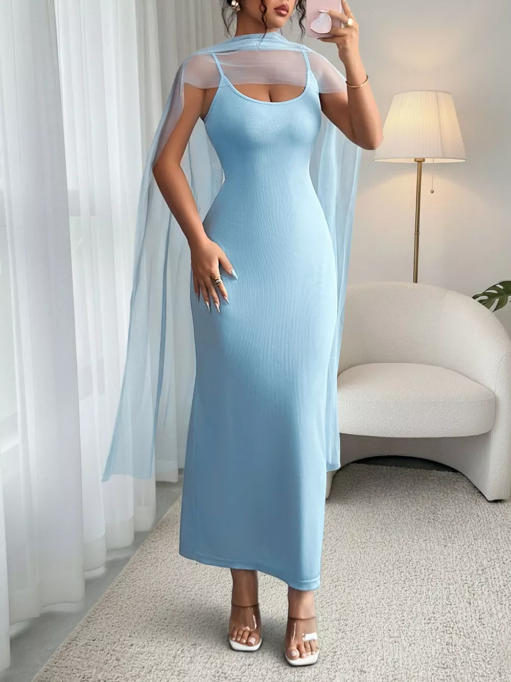Scoop Neck Bodycon Maxi Dress, image 2
