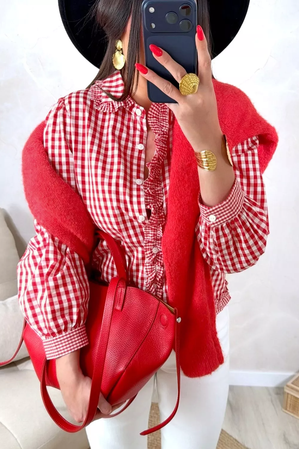 Plaid Long Sleeve Button Down Frill Detail Casual Shirt, image 4