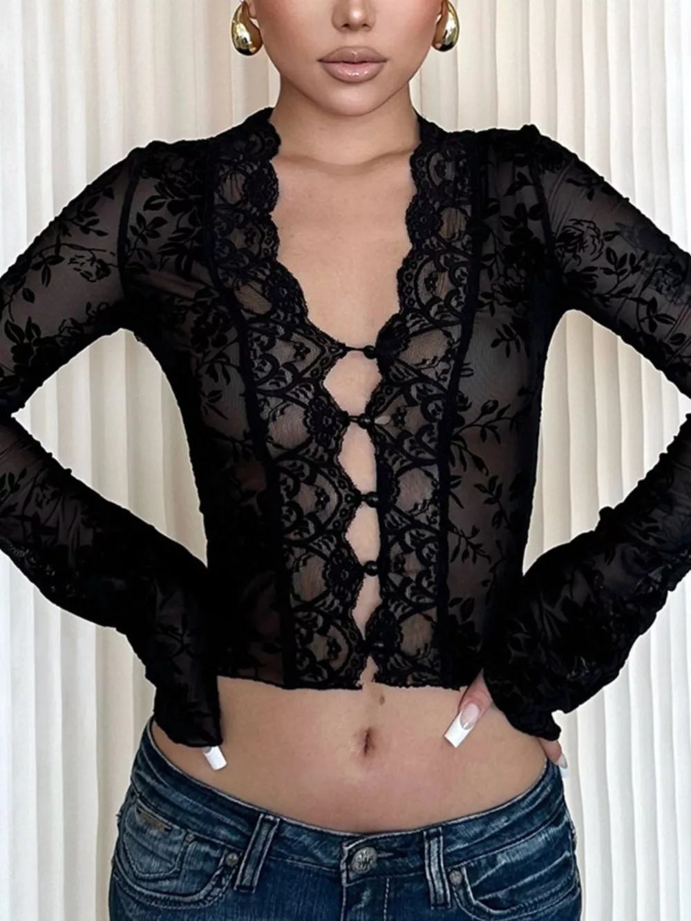 Lace Detail Long Sleeve Top, image 3