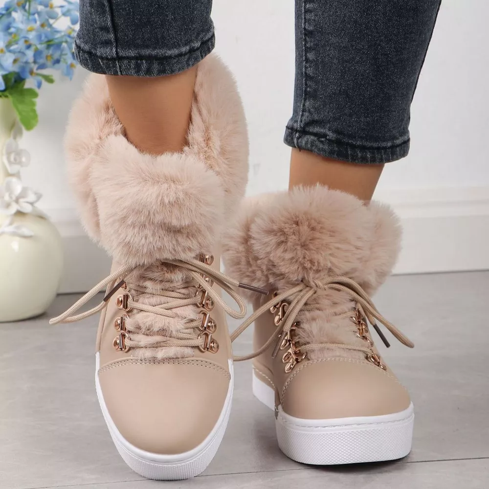 Fuzzy Trim Lace-Up Ankle Boots, image 8