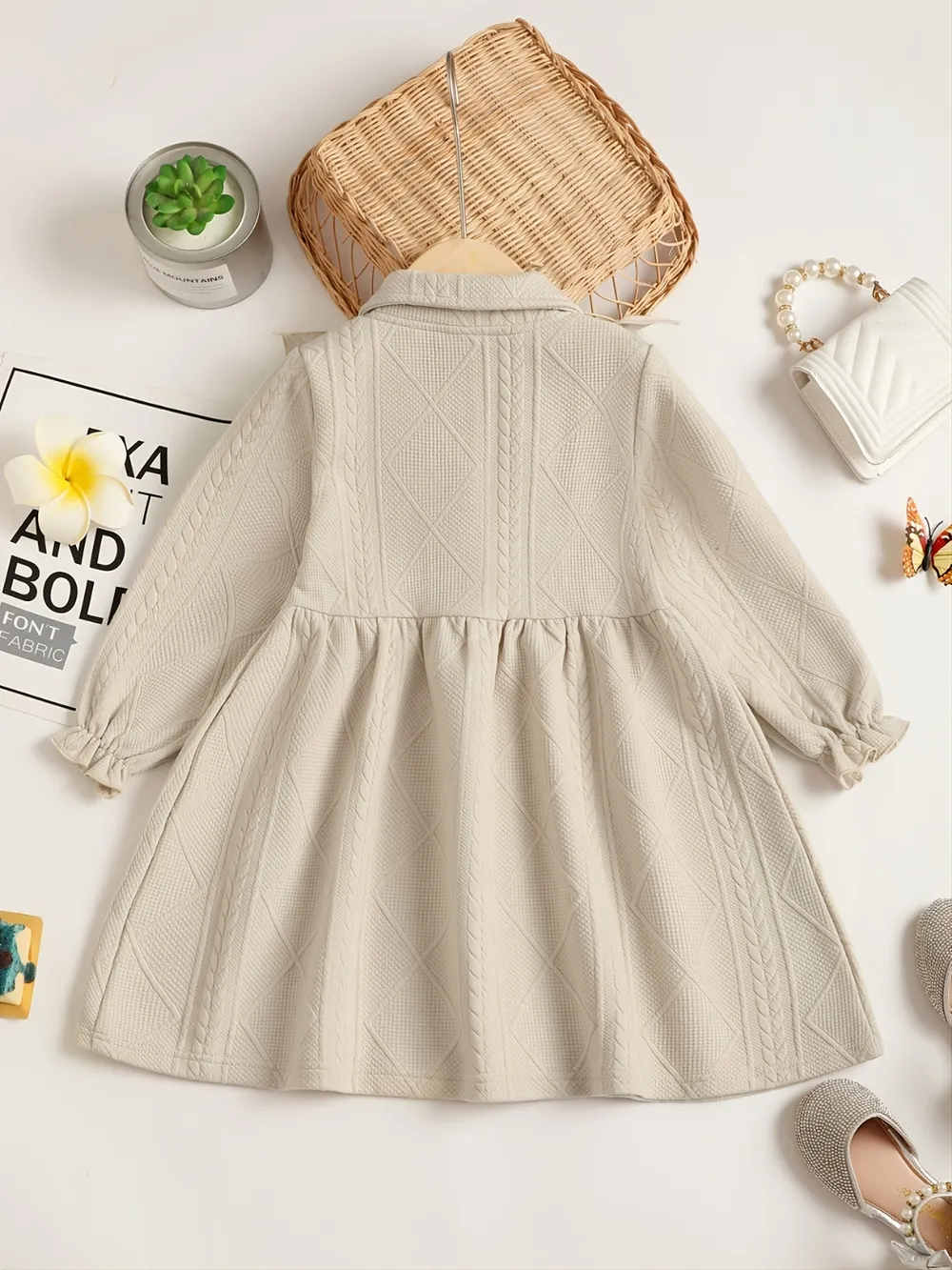 Children's Ruffled Bow Collared Neck Dress, image 3